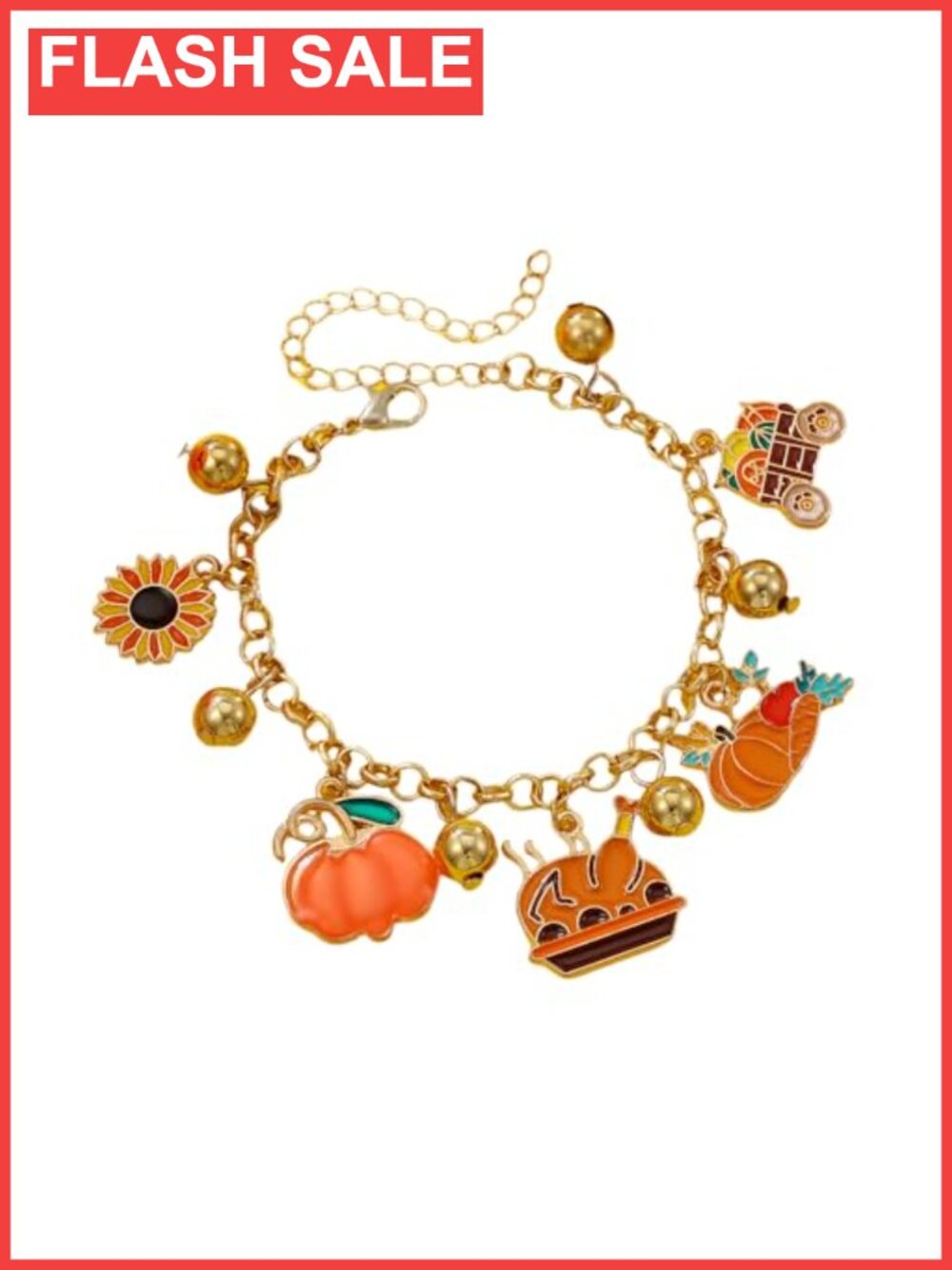 Thanksgiving Pumpkin Turkey Charm Stretch Bracelet Acrylic Beads Alloy